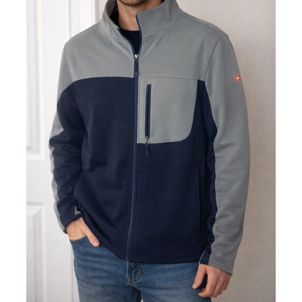 Swiss Tech Mens Full Zip Softshell Hybrid Jacket Navy Grey 2XL SM46604YB